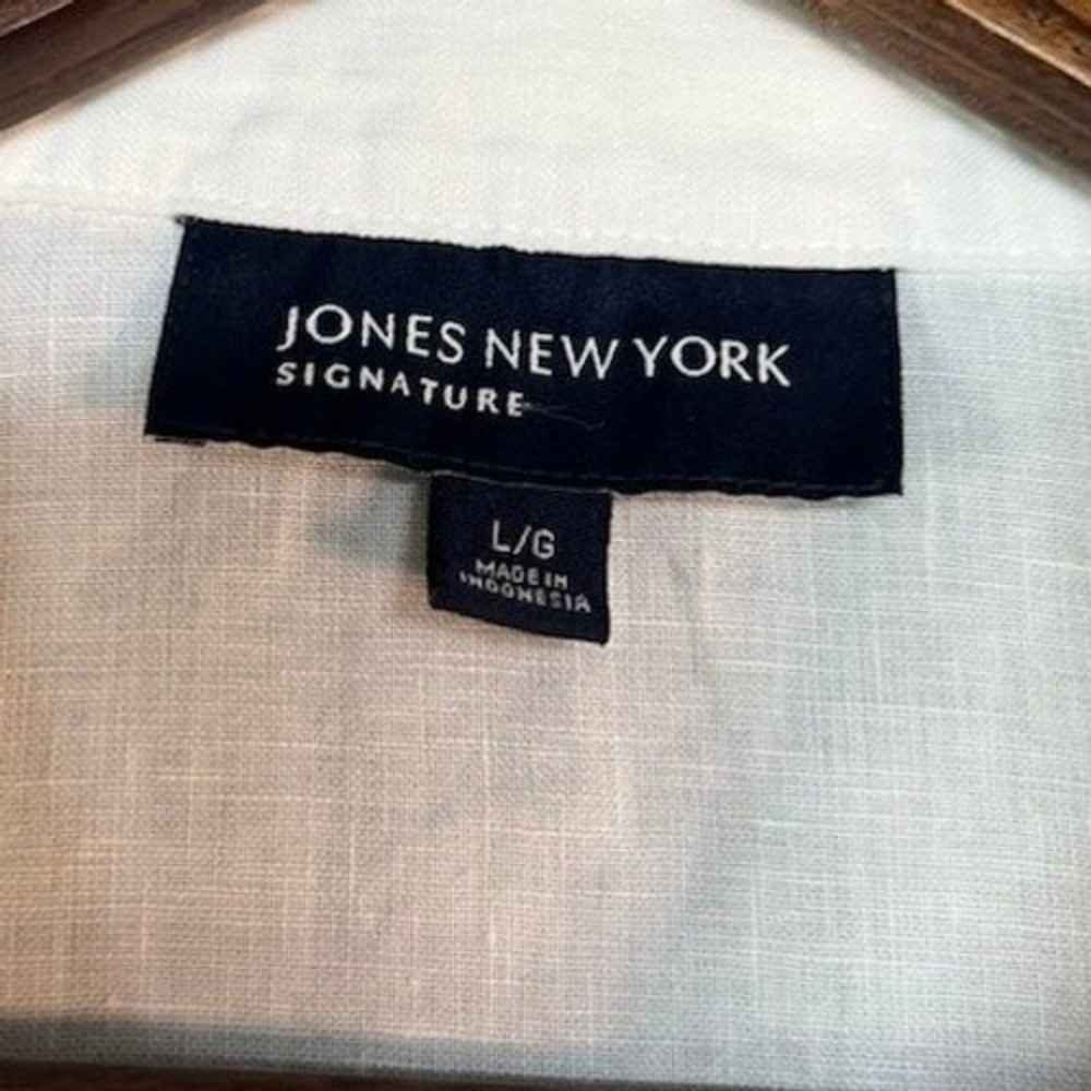 Jones New York Signature White Linen Sleeveless Ruffle Collar Blouse Top Large - Picture 2 of 6